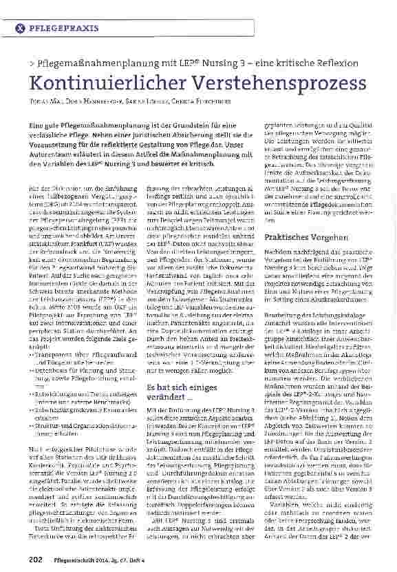 Vorschauseite 1: Pflegemaßnahmenplanung mit LEP® Nursing 3 - eine kritische Reflexion Kontinuierlicher Verstehensprozess