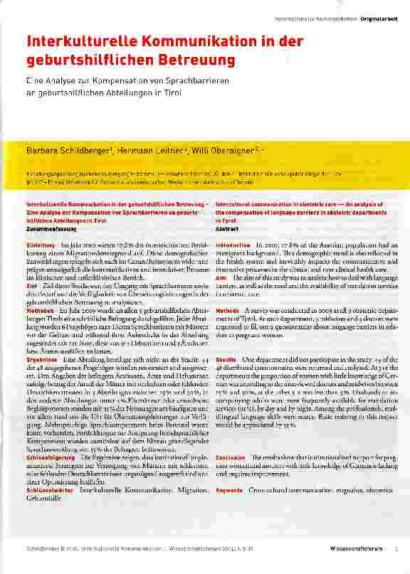 Vorschauseite 1: Interkulturelle Kommunikation in der geburtshilflichen Betreuung
