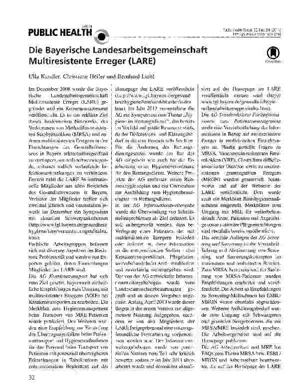 Vorschauseite 1: Die Bayerische Landesarbeitsgemeinschaft Multiresistente Erreger (LARE)