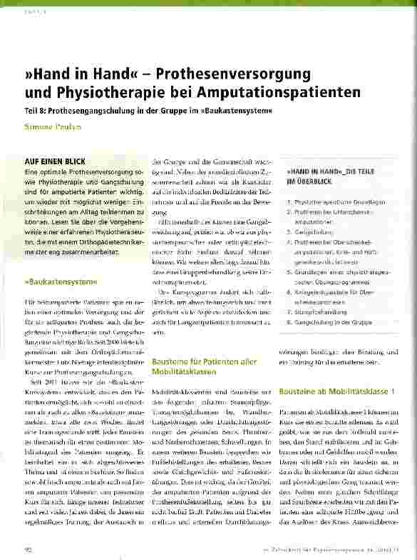 Vorschauseite 1: »Hand in Hand« - Prothesenversorgung und Physiotherapie bei Amputationspatienten Teil 8: Prothesengangschulung in der Gruppe im »Baukastensystem«