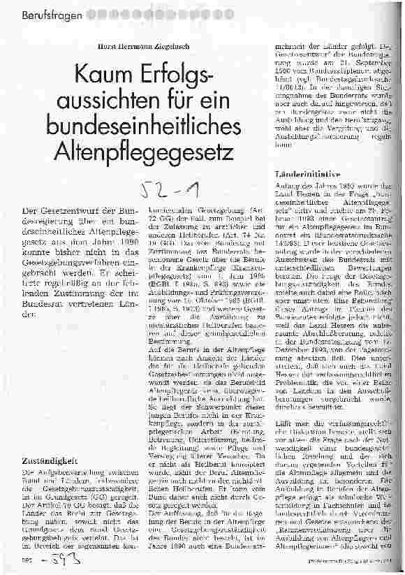 Vorschauseite 1: Kaum Erfolgsaussichten für ein bundeseinheitliches Altenpflegegesetz