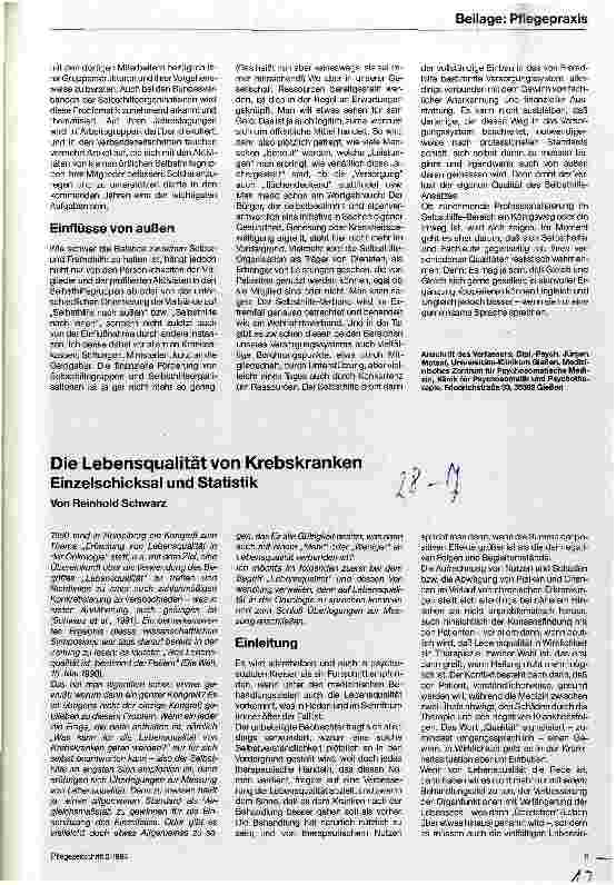 Vorschauseite 1: Die Lebensqualität (LQ) von Krebskranken Einzelschicksal und Statistik