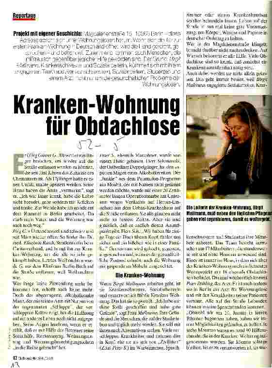 Vorschauseite 1: Kranken-Wohnung für Obdachlose Projekt mit eigener Geschichte