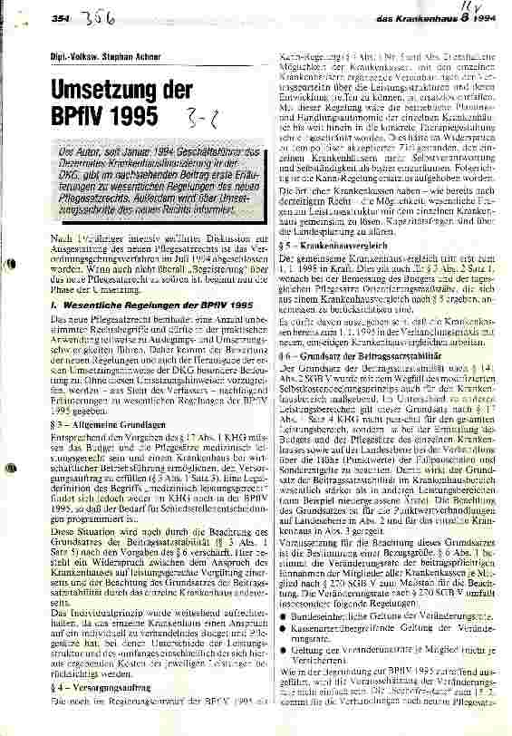 Vorschauseite 1: Umsetzung der BPflV 1995