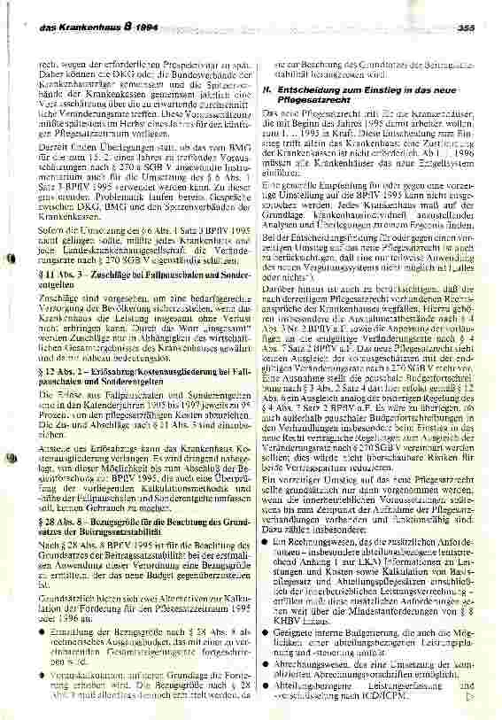 Vorschauseite 2: Umsetzung der BPflV 1995