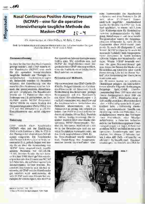 Vorschauseite 1: Nasal Continuous Positive Airway Pressure (NCPAP) - eine für die operative Intensivtherapie taugliche Methode des Masken-CPAP