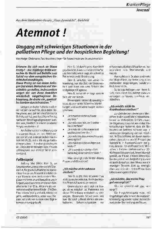 Vorschauseite 1: Atemnot. Umgang mit schwierigen Situationen in der Palliativen Pflege und der hospizlichen Begleitung!