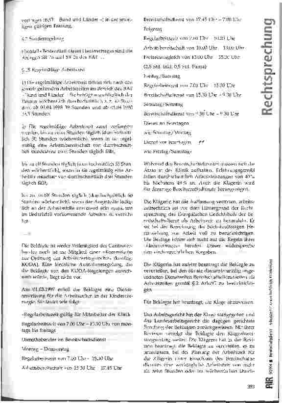 Vorschauseite 2: Bereitschaftsdienst -Arbeitszeit in einem kirchlichen Krankenhaus