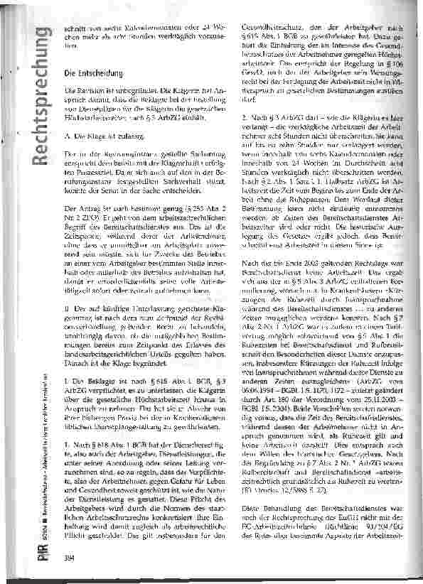 Vorschauseite 3: Bereitschaftsdienst -Arbeitszeit in einem kirchlichen Krankenhaus