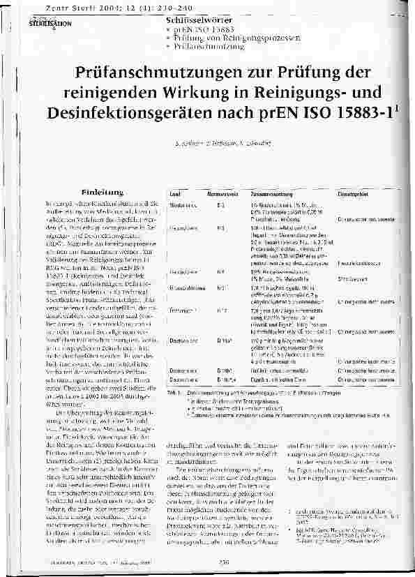 Vorschauseite 1: Prüfanschmutzungen zur Prüfung der reinigenden Wirkung in Reinigungsund Desinfektionsgeräten nach prEN ISO 15883-1