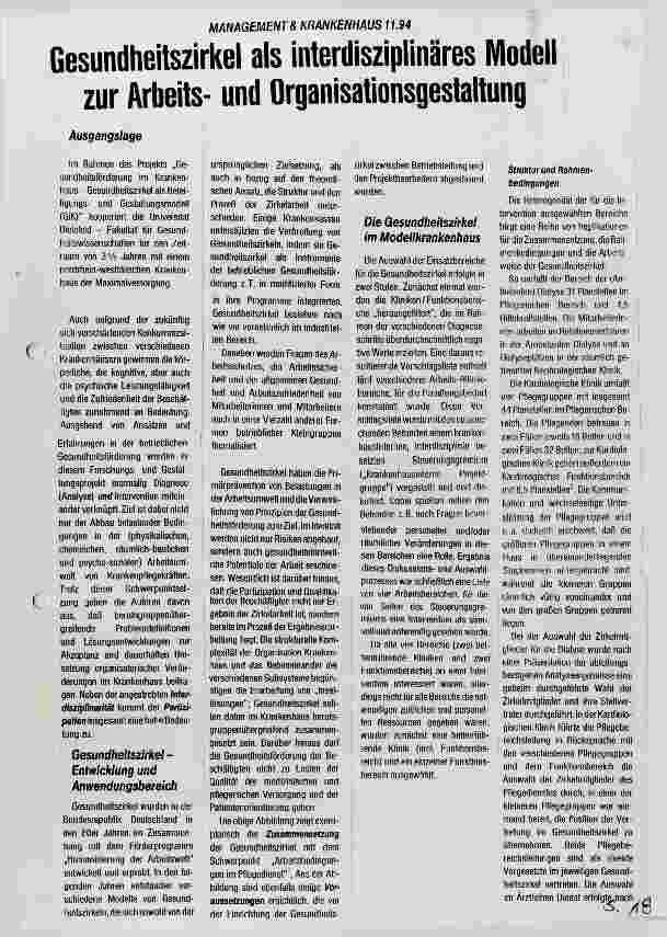 Vorschauseite 1: Gesundheitszirkel als interdisziplinäres Modell zur Arbeitsund Organisationsgestaltung