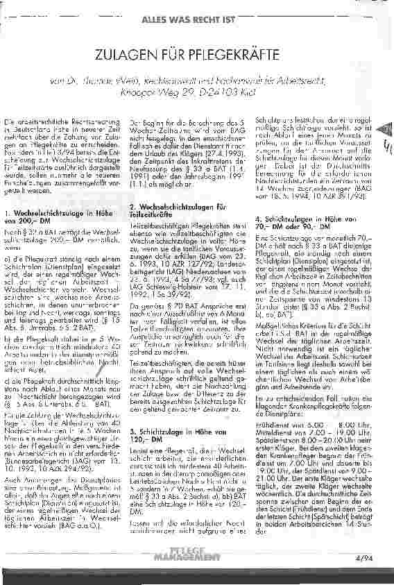Vorschauseite 1: Zulagen für Pflegekräfte