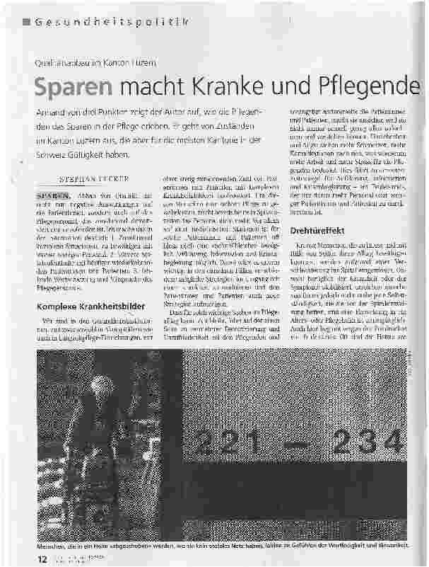Vorschauseite 1: Sparen macht Kranke und Pflegende krankQualitätsabbau im Kanton Luzern
