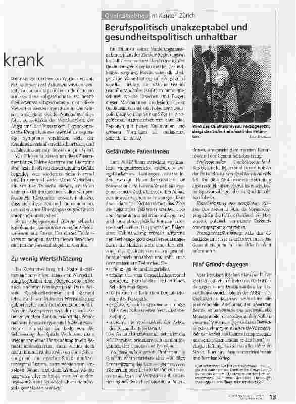 Vorschauseite 2: Sparen macht Kranke und Pflegende krankQualitätsabbau im Kanton Luzern