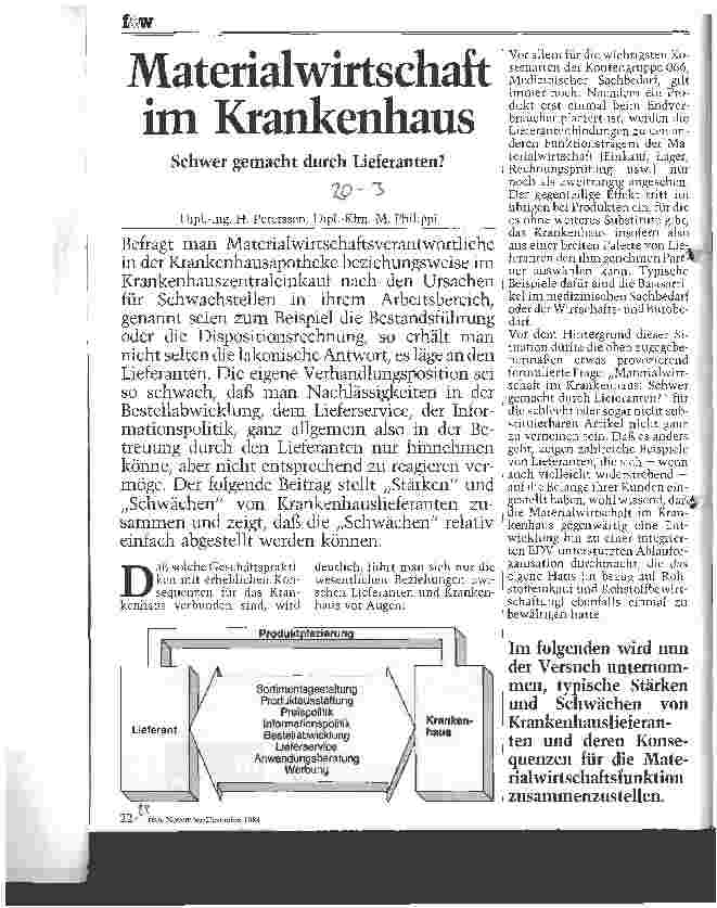 Vorschauseite 1: Materialwirtschaft im Krankenhaus Schwergemacht durch Lieferanten?