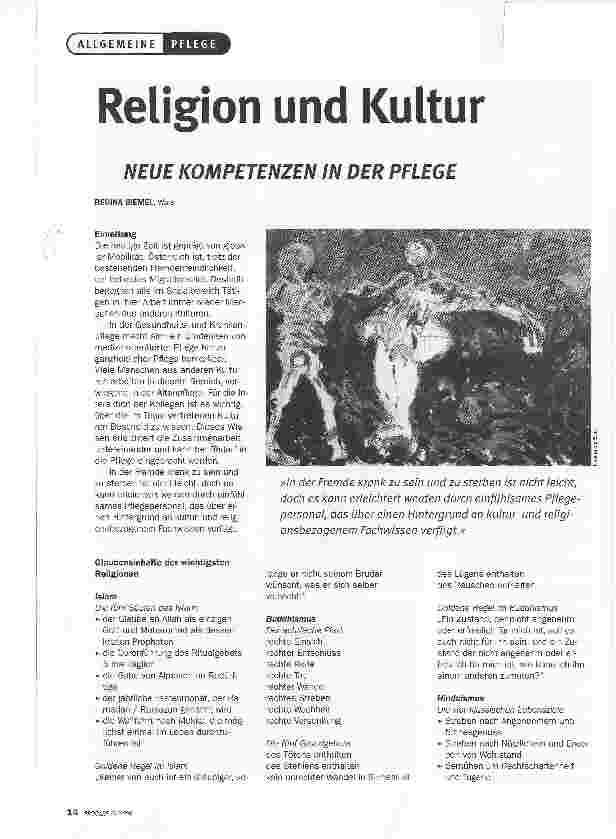 Vorschauseite 1: Religion und Kultur: NEUE KOMPETENZEN IN DER PFLEGE