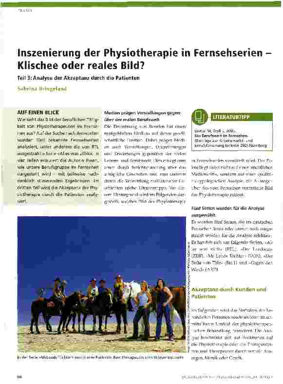 Vorschauseite 1: Inszenierung der Physiotherapie in Fernsehserien -Klischee oder reales Bild? Teil 3: Analyse der Akzeptanz durch die Patienten