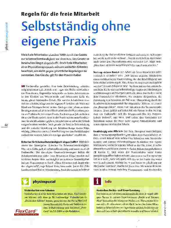 Vorschauseite 1: Regeln für die freie Mitarbeit Selbstständig ohne eigene Praxis