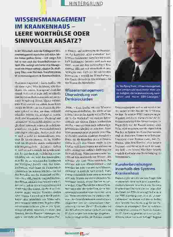 Vorschauseite 1: WISSENSMANAGEMENT IM KRANKENHAUS -LEERE WORTHÜLSE ODER SINNVOLLER ANSATZ?