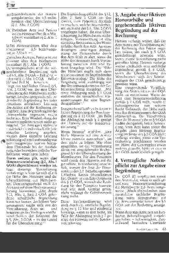 Vorschauseite 2: GOÄ Begründungspflicht des Arztes bei getroffener Honorarvereinbarung