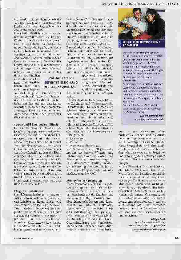 Vorschauseite 2: Den Tagen mehr Leben gebenPalliativpflege im Kinderhospiz Balthasar