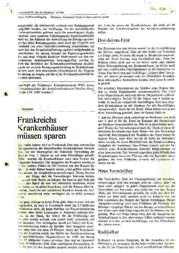 Vorschauseite 1: Frankreichs Krankenhäuser müssen sparen