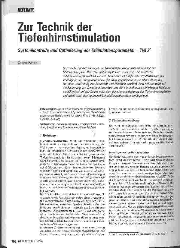 Vorschauseite 1: Zur Technik der TiefenhirnstimulationSystemkontrolle und Optimierung der Stimulationsparameter - Teil 2