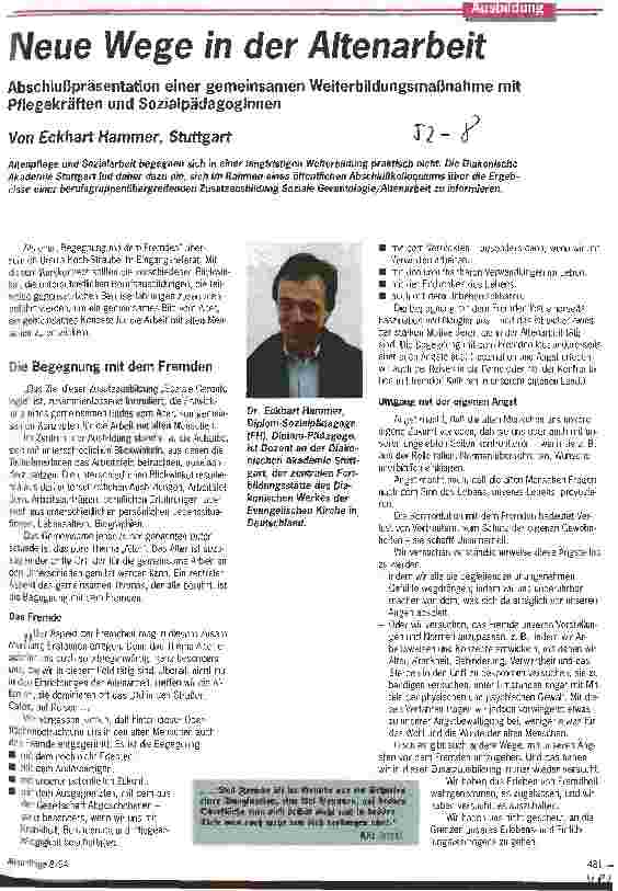 Vorschauseite 1: Neue Wege in der Altenarbeit Abschlußpräsentation einer gemeinsamen Weiterbildungsmaßnahme mit Pflegekräften und SozialpädagogInnen