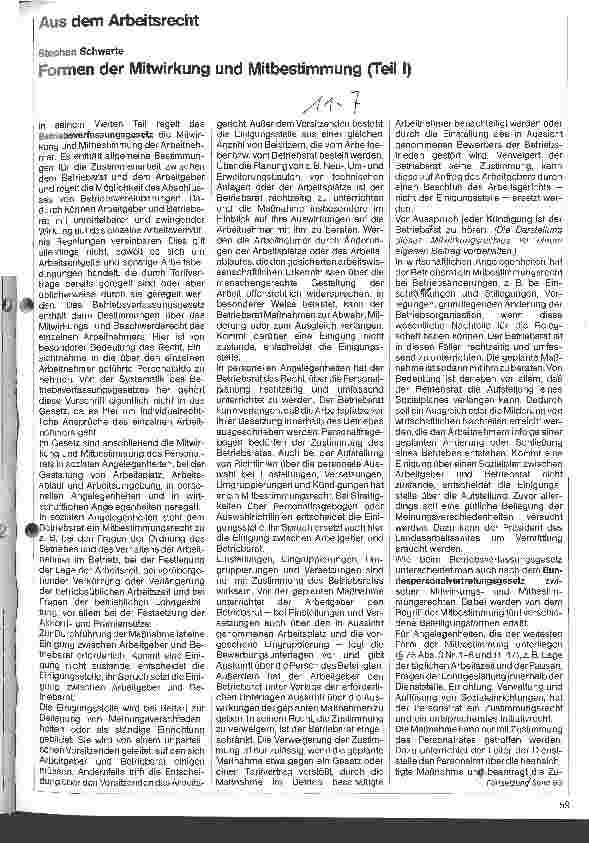 Vorschauseite 1: Formen der Mitwirkung und Mitbestimmung Teil I