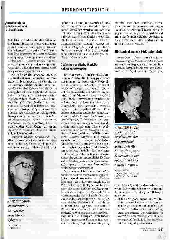 Vorschauseite 2: Qualität ja - aber nicht zum Nulltarif! Sparen und Qualitätsförderung in der Psychiatrie?