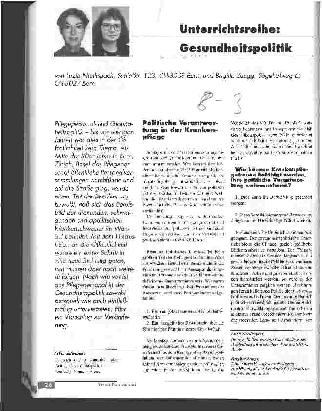 Vorschauseite 1: Unterrichtsreihe: Gesundheitspolitik