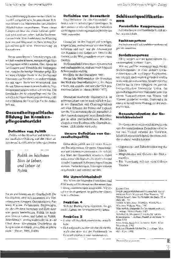 Vorschauseite 2: Unterrichtsreihe: Gesundheitspolitik