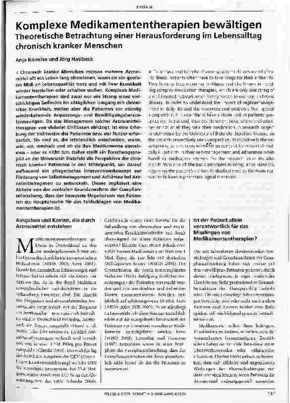Vorschauseite 1: Komplexe Medikamententherapien bewältigenTheoretische Betrachtung einer Herausforderung im Lebensalltag chronisch kranker Menschen