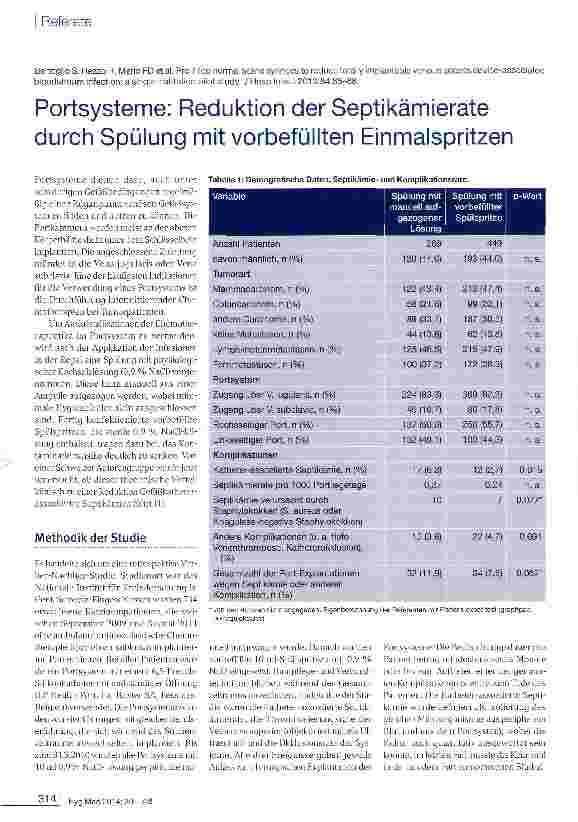 Vorschauseite 1: Portsysteme: Reduktion der Septikämierate durch Spülung mit vorbefüllten Einmalspritzen