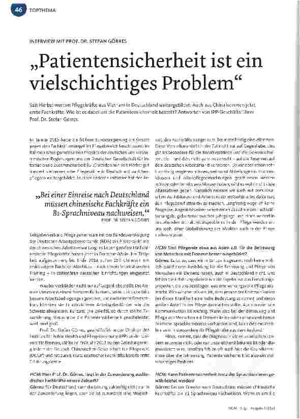 Vorschauseite 1: Patientensicherheit ist ein vielschichtiges Problem