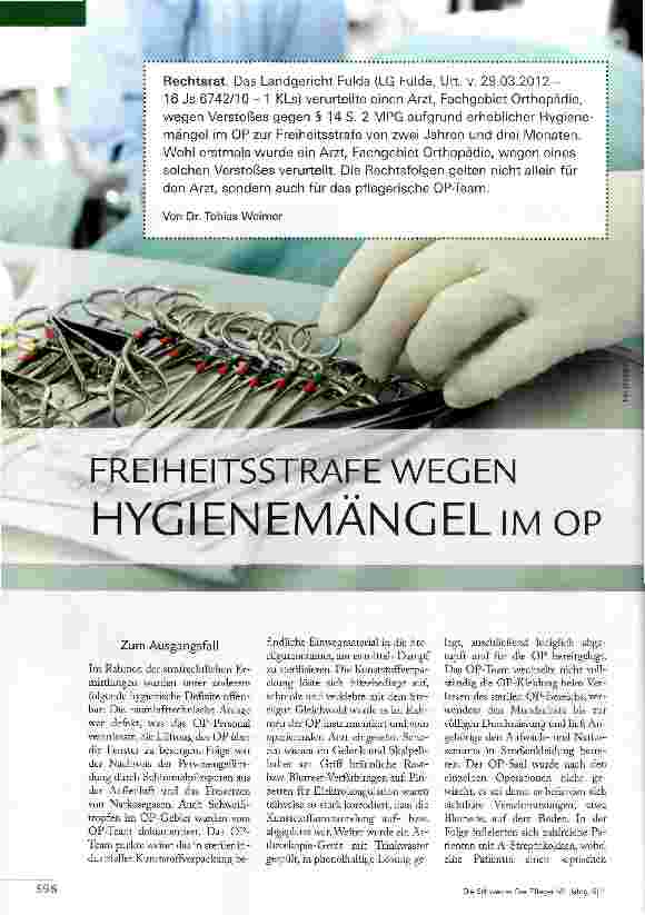 Vorschauseite 1: FREIHEITSSTRAFE WEGEN HYGIENEMÄNGEL IM OP