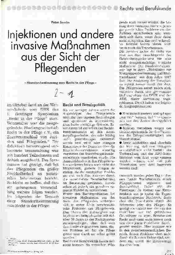 Vorschauseite 1: Injektionen und andere invasive Maßnahmen aus der Sicht der Pflegenden Standortbestimmung zum Recht in der Pflege