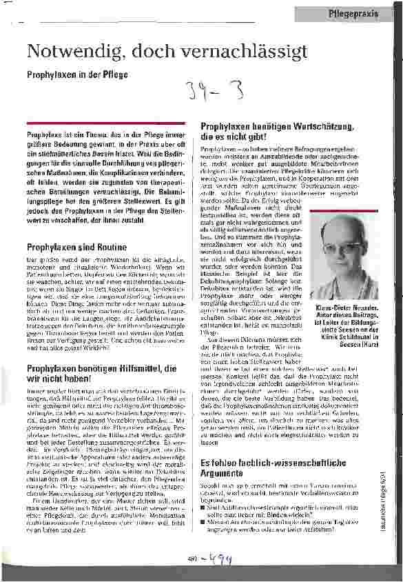 Vorschauseite 1: Notwendig, doch vernachlässigt Prophylaxen (P) in der Pflege