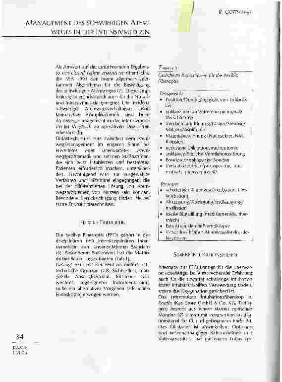 Vorschauseite 1: MANAGEMENT DES SCHWIERIGEN ATEMWEGES IN DER INTENSIVMEDIZIN