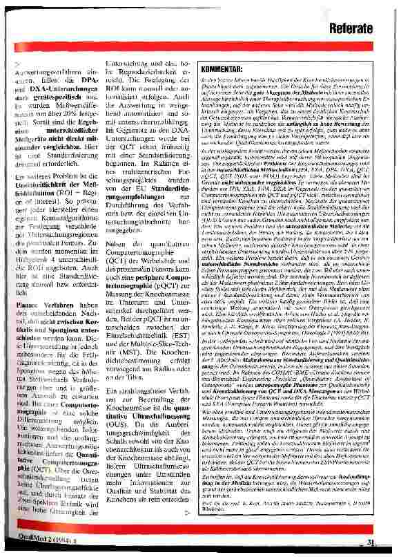 Vorschauseite 2: Standardisierung der Untersuchungsverfahren dringend erforderlich Osteodensitometrie