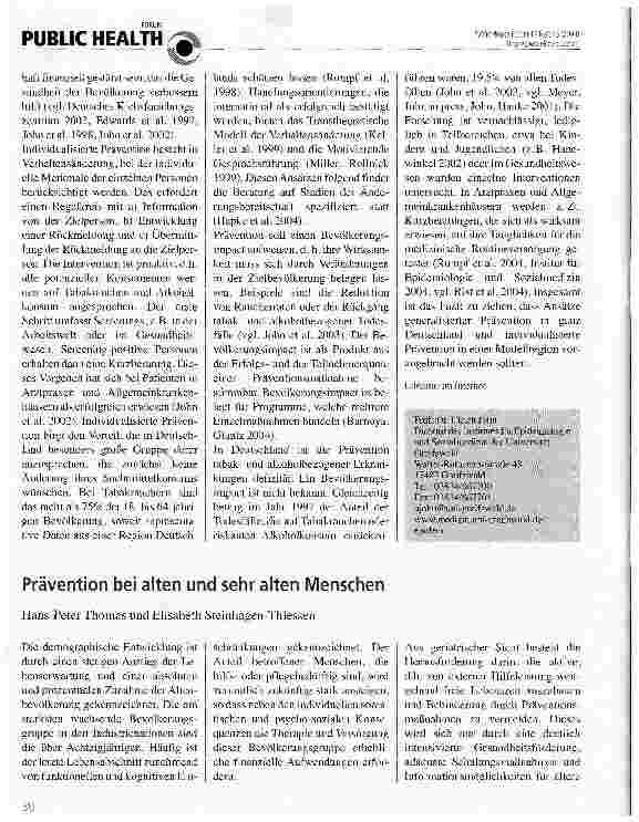Vorschauseite 1: Prävention bei alten und sehr alten Menschen
