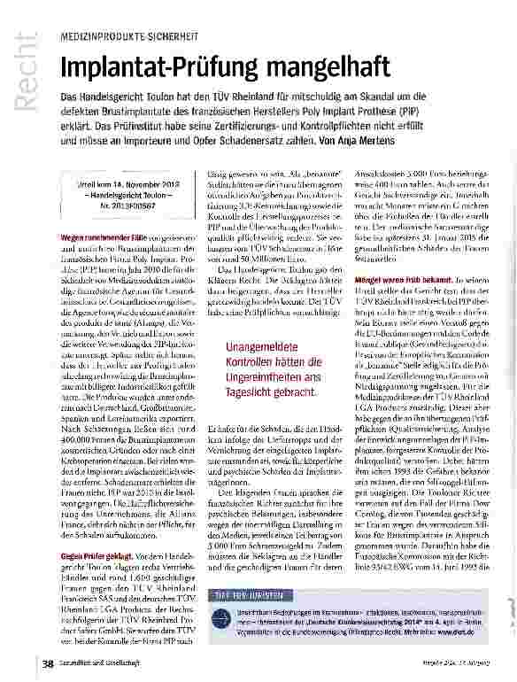Vorschauseite 1: Implantat-Prüfung mangelhaft