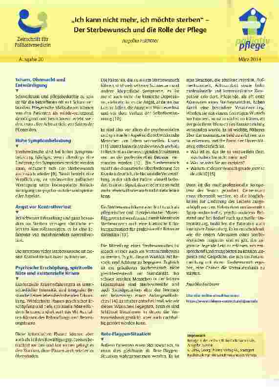 Vorschauseite 2: lch kann nicht mehr, ich möchte sterben -Der Sterbewunsch und die Rolle der Pflege