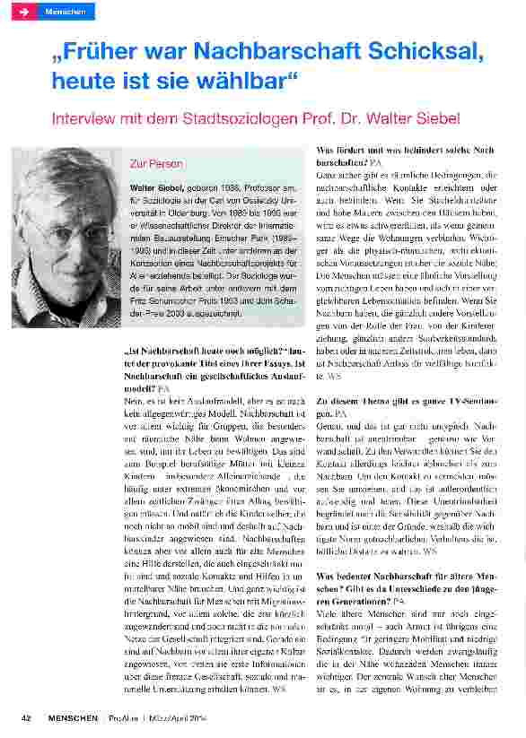 Vorschauseite 1: „Früher war Nachbarschaft Schicksal, heute ist sie wählbar