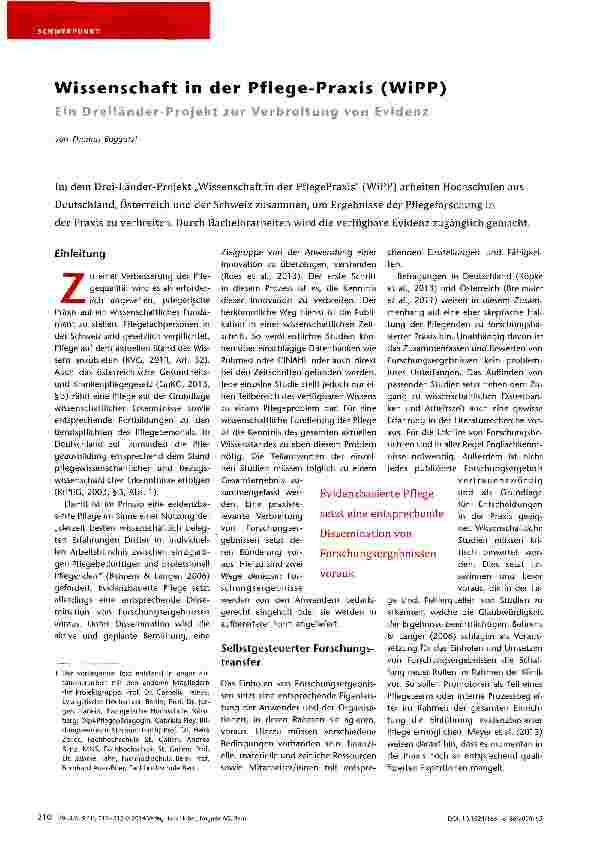 Vorschauseite 1: Wissenschaft in der Pflege-Praxis (WiPP)