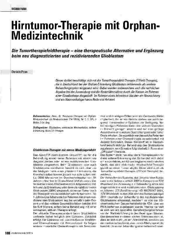 Vorschauseite 1: Hirntumor-Therapie mit Orphan-Medizintechnik