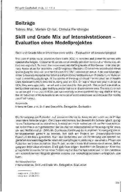 Vorschauseite 1: Skill und Grade Mix auf Intensivstationen -Evaluation eines Modellprojektes