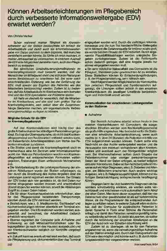 Vorschauseite 1: Können Arbeitserleichterungen im Pflegebereich durch verbesserte Informationsweitergabe erwartet werden