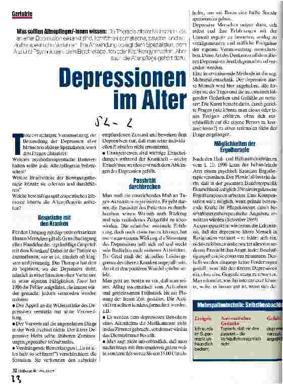 Vorschauseite 1: Depressionen im Alter Was sollten Altenpfleger/-innen wissen