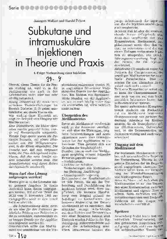 Vorschauseite 1: Subkutane und intramuskuläre Injektionen in Theorie und Praxis 4. Folge: Vorbereitung einer Injektion